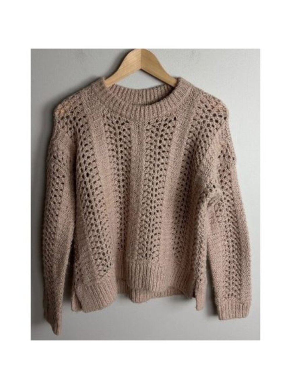 Madewell Crochet Knit Sweater Tan Long Sleeve Size Small Grannycore Women’s